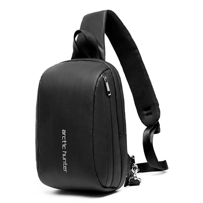 Arctic Hunter Cross-Body Sling Bag: Water-Resistant, Anti-Theft, Unisex Shoulder Bag with Built-In USB Port for Travel, Business, and Shopping XB00081 Black