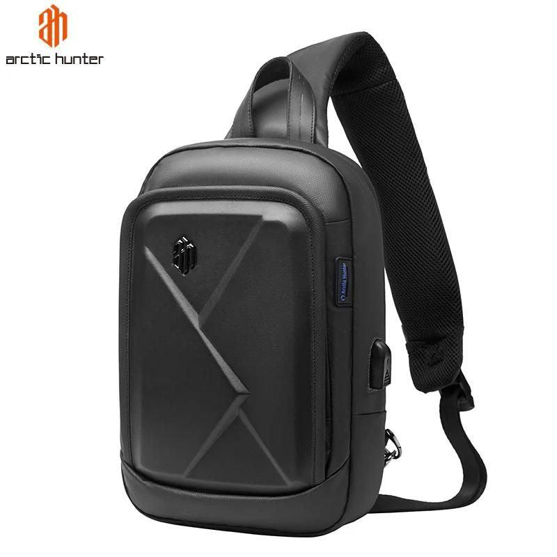 Arctic Hunter Water-Resistant Anti-Theft Cross-Body Sling Bag with USB Port - Unisex Travel & Business Shoulder Bag, Model XB00080 Black