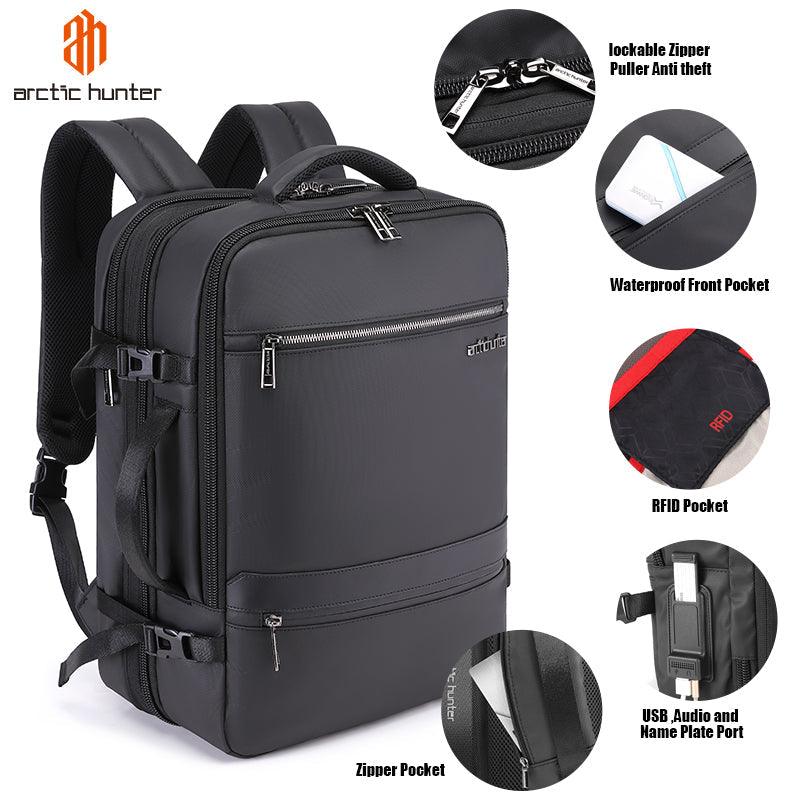 Arctic Hunter Expandable Travel Backpack Water Resistant 180° Opening Built In USB/Headphone Port Computer Bag for Men Women, B00350