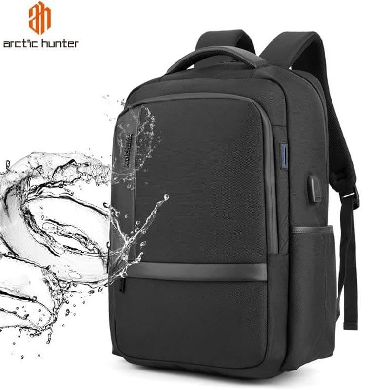 Arctic Hunter Casual Travel Backpack - Water-Resistant Unisex School College Bag with Built-In USB Port and Laptop Compartment for Men and Women, B00120C Black