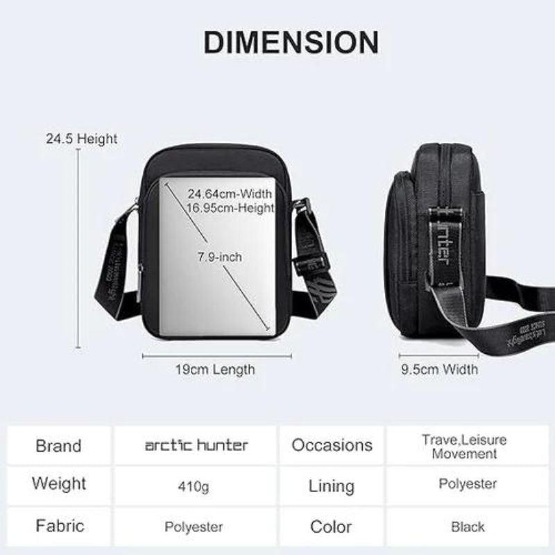 Arctic Hunter Premium Unisex Sling Bag - Water-Resistant Polyester Cross Body Bag with Anti-Theft Features for Travel, Business, and Daily Use, Model K00542 Black