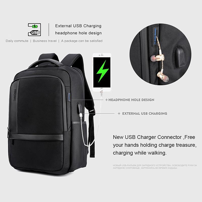 Arctic Hunter Casual Travel Backpack - Water-Resistant Unisex School College Bag with Built-In USB Port and Laptop Compartment for Men and Women, B00120C Black