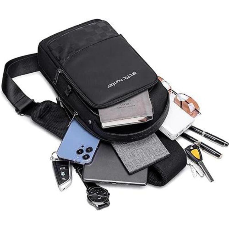 Arctic Hunter Crossbody Sling Bag: Water-Resistant, Anti-Theft, Unisex Small Shoulder Bag with USB Port for Business Travel - XB00105 Black