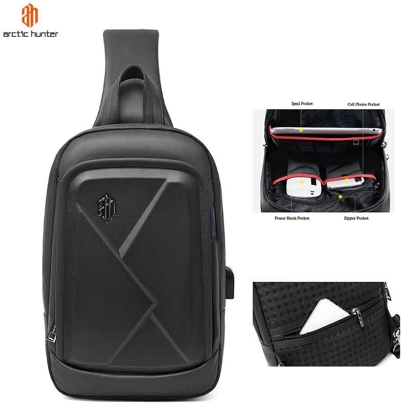 Arctic Hunter Water-Resistant Anti-Theft Cross-Body Sling Bag with USB Port - Unisex Travel & Business Shoulder Bag, Model XB00080 Black