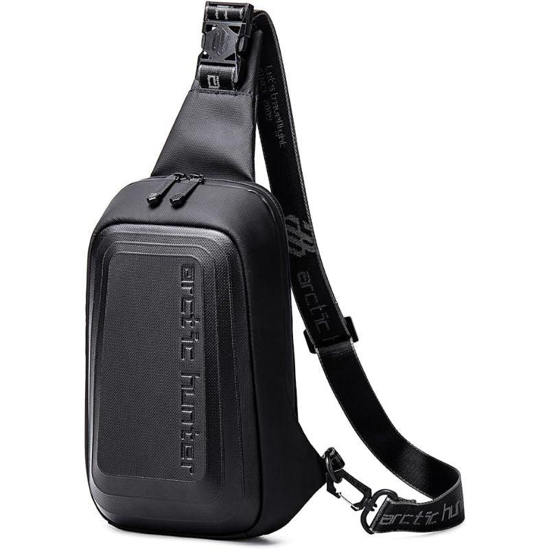 Arctic Hunter Semi Hard Shell Cross-Body Bag - Water Resistant, Anti-Theft Unisex Fashion Shoulder Bag for Travel, Business, and Casual Use, Model XB00126 Black