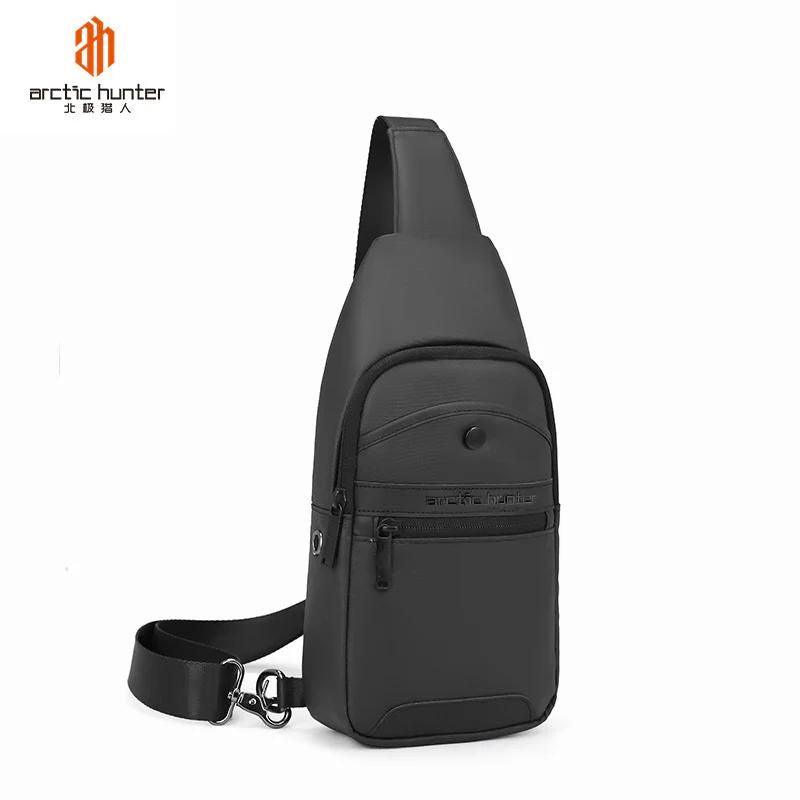 Water-Resistant Arctic Hunter Sling Bag with Built-in Earphone Jack for Men and Women - Durable Shoulder Daypack with Shock-Proof Compartments XB13001_Black