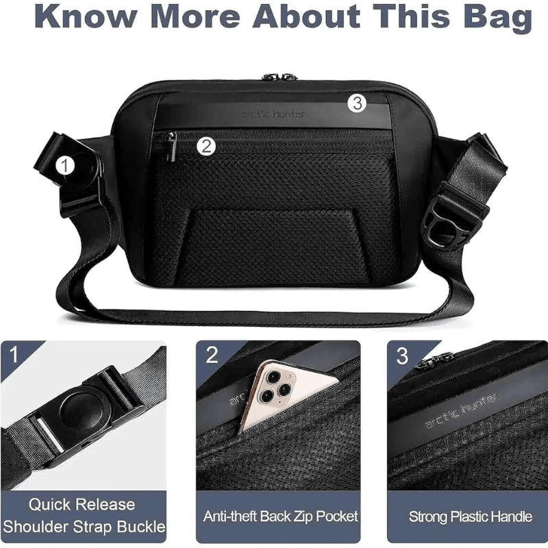 Arctic Hunter Stylish Crossbody Bag - Anti-Theft Water-Resistant Chest Bag for Men and Women | Perfect for Shopping, Travel, Office, and Hiking - Model Y00561