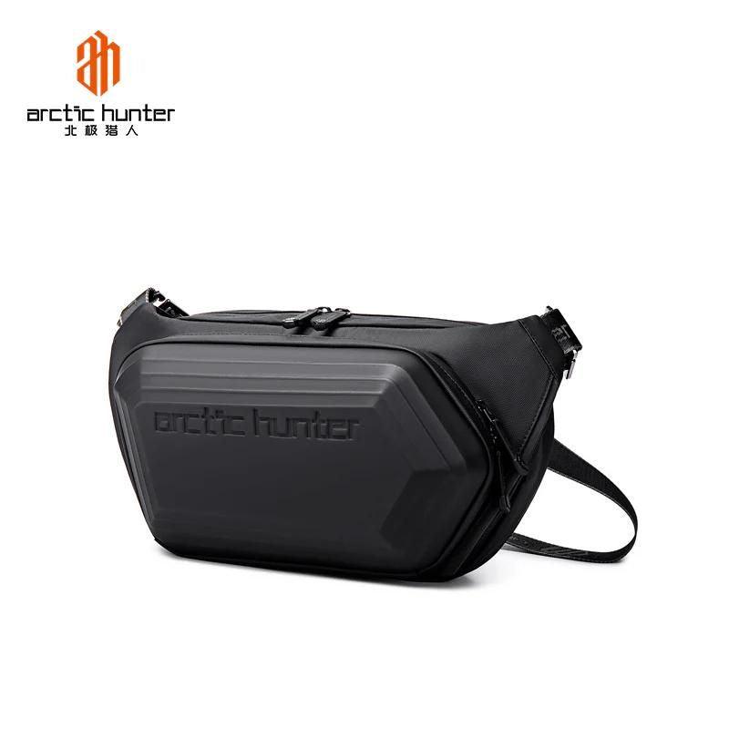 Arctic Hunter Hard Shell Cross-Body Waist Bag - Water Resistant, Anti-Theft Chest Bag for Outdoor, Travel, Business & Daily Use for Men, Model Y00013 Black