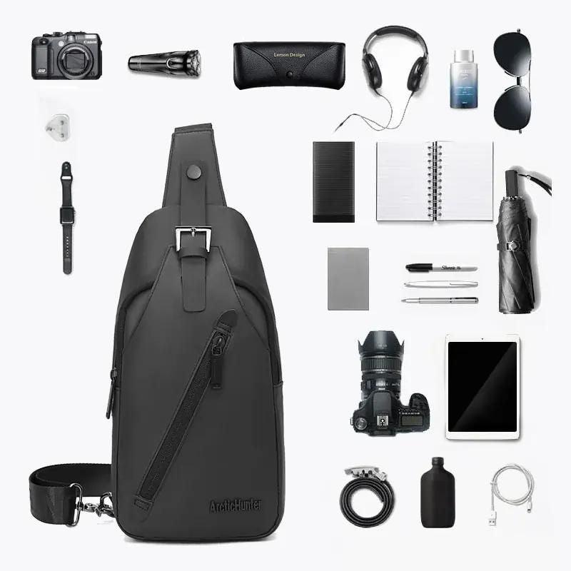 Durable Water-Resistant Arctic Hunter Side Bag with Built-In Earphone Jack for Men and Women – Perfect for Outdoor Travel, Business, and Daily Use XB13006 Black