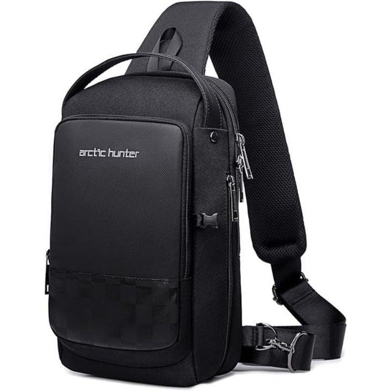 Arctic Hunter Crossbody Sling Bag: Water-Resistant, Anti-Theft, Unisex Small Shoulder Bag with USB Port for Business Travel - XB00105 Black