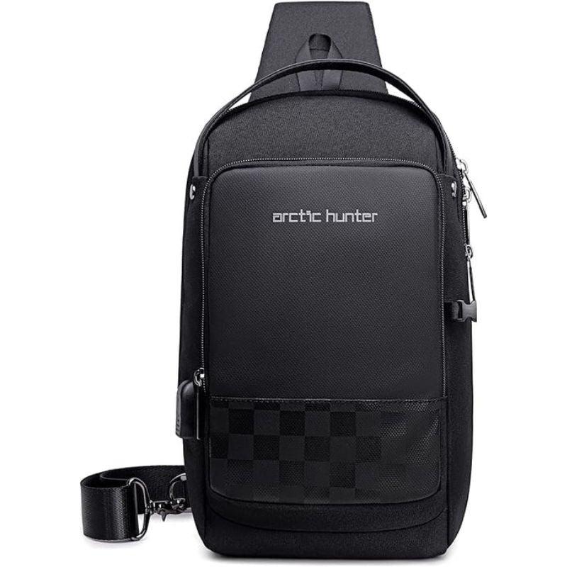 Arctic Hunter Crossbody Sling Bag: Water-Resistant, Anti-Theft, Unisex Small Shoulder Bag with USB Port for Business Travel - XB00105 Black