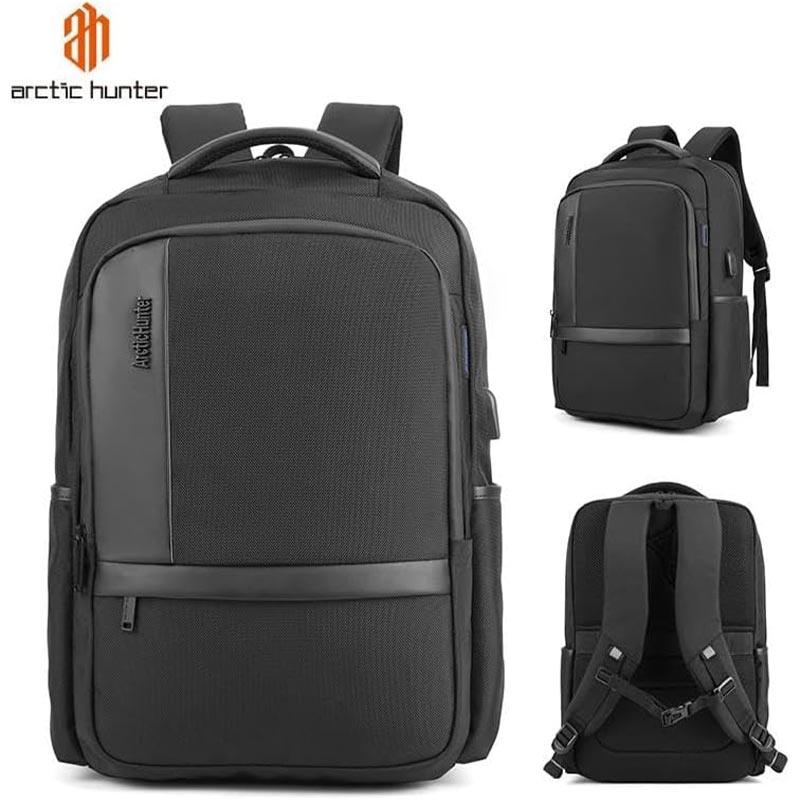 Arctic Hunter Casual Travel Backpack - Water-Resistant Unisex School College Bag with Built-In USB Port and Laptop Compartment for Men and Women, B00120C Black